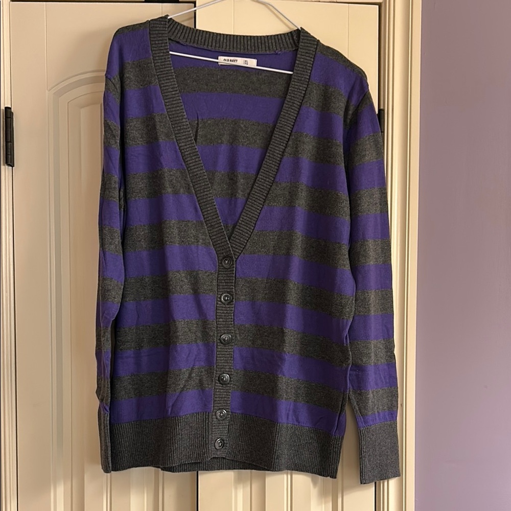 Old Navy Striped Purple and Gray Cardigan XL